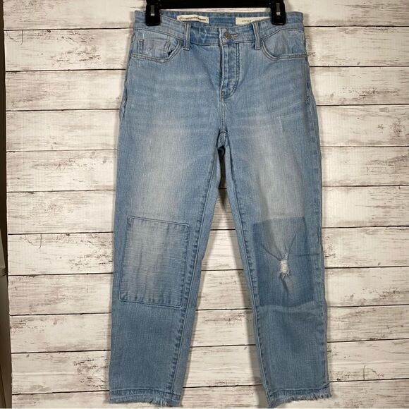 Pilcro and the Letterpress Anthro Hyphen Cropped Patch Distressed Jeans SZ 26 - Picture 2 of 9